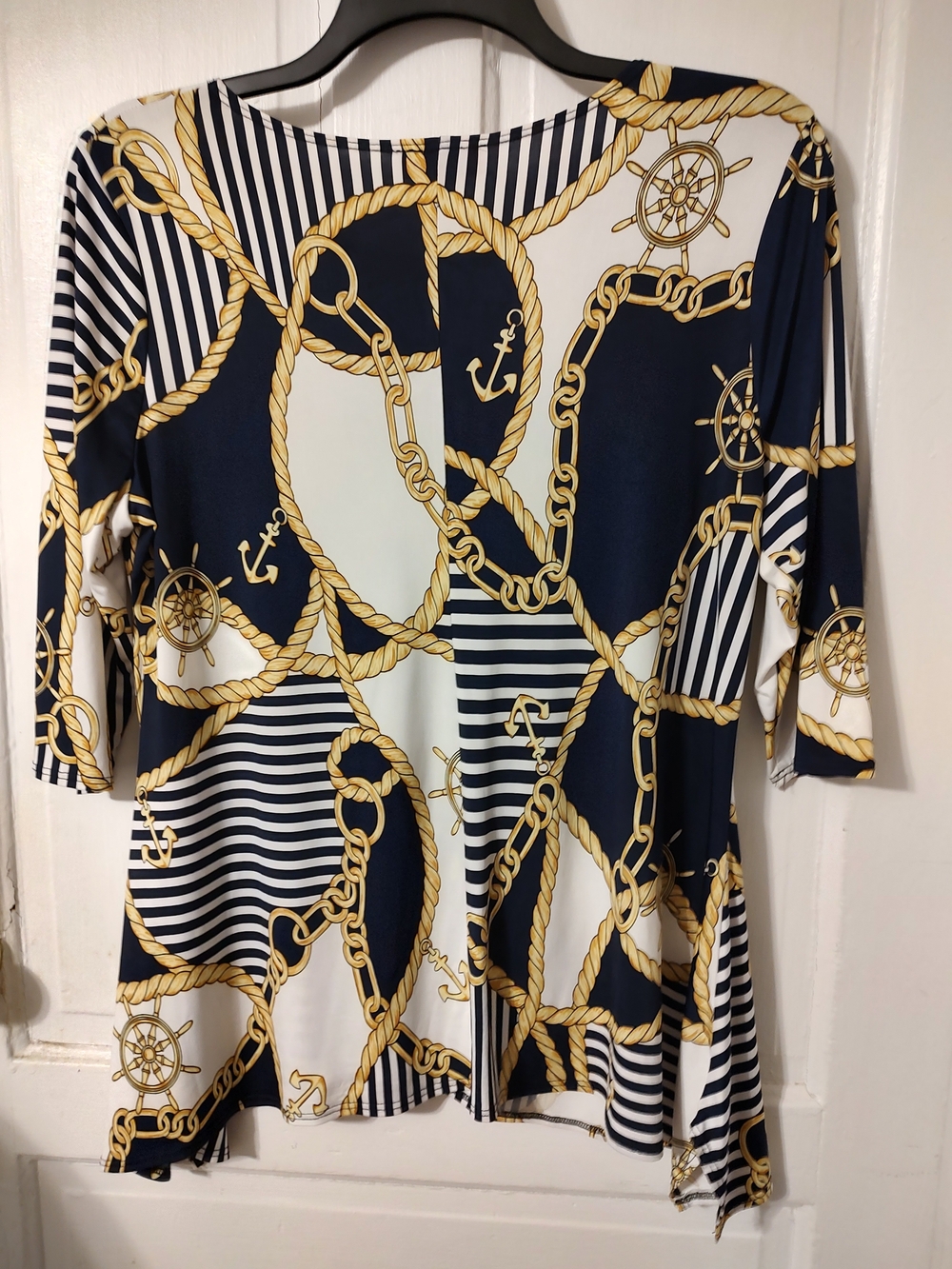 Women's Navy & White Nautical Chain Print Top